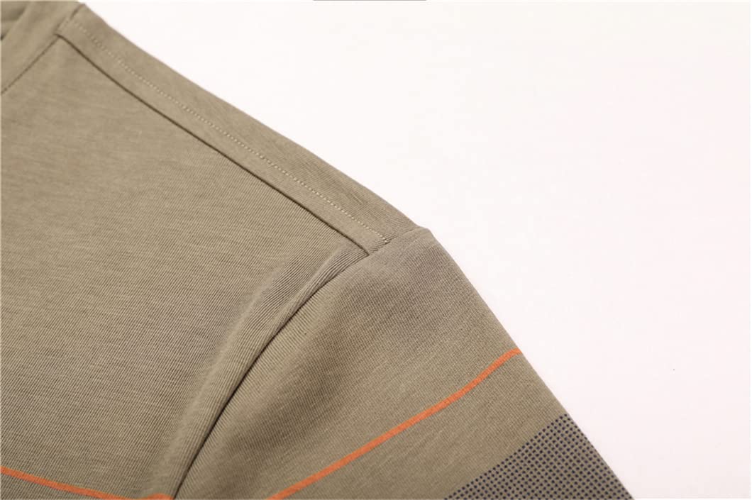 Maglietta a maniche corte da uomo casual girocollo con tasca estiva a righe, cachi, M