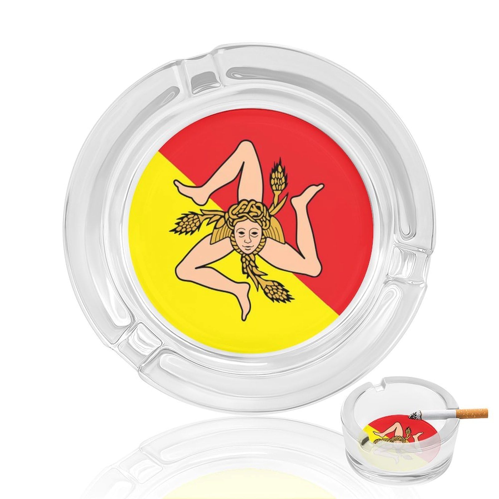 Nclqvjxzkhw Style Sicily1-Flag Glass Ashtray Round Ash Tray Smoking Trays For Home Garden Outdoor