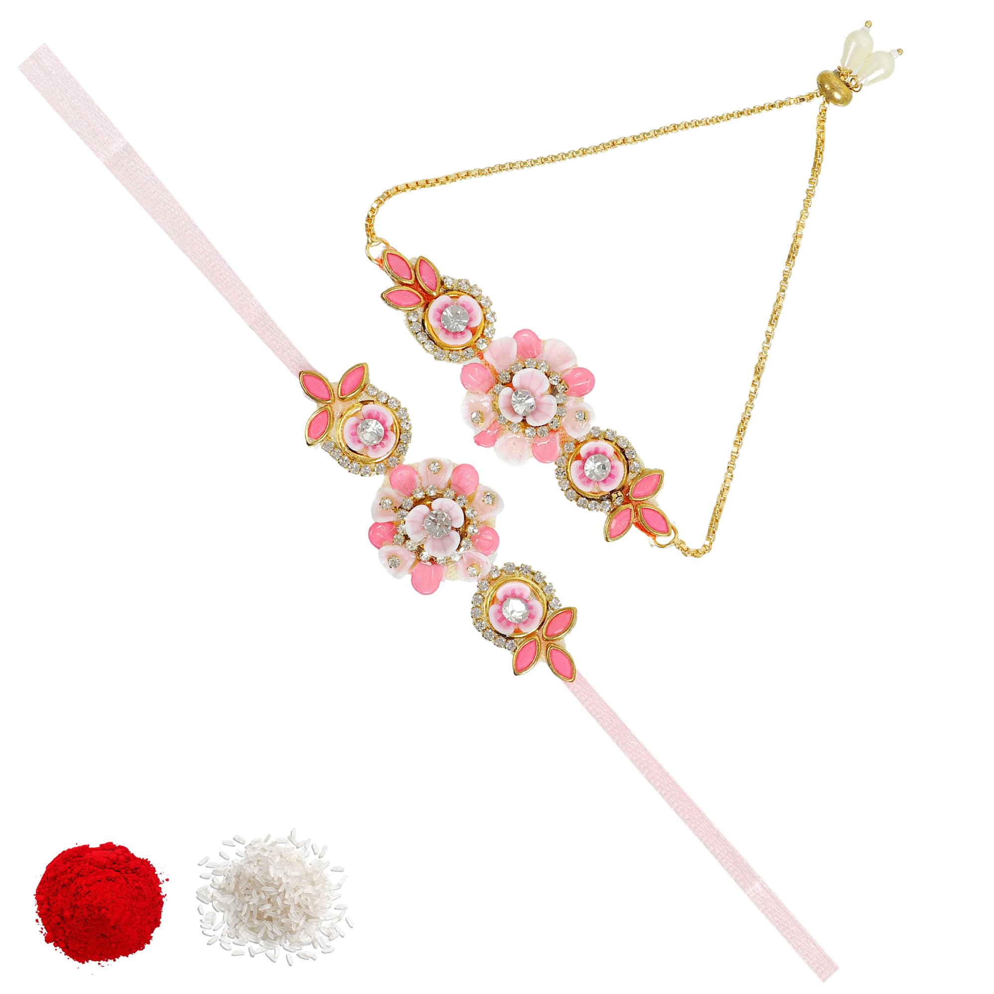 University Trendz Pink Floral Kundan Zari Design Bhaiya Bhabhi Rakhi Set With Roli Chawal, Rakhi For Unisex Adult (B0D8QBVZ5P) Amazon Price History, Amazon Price Tracker