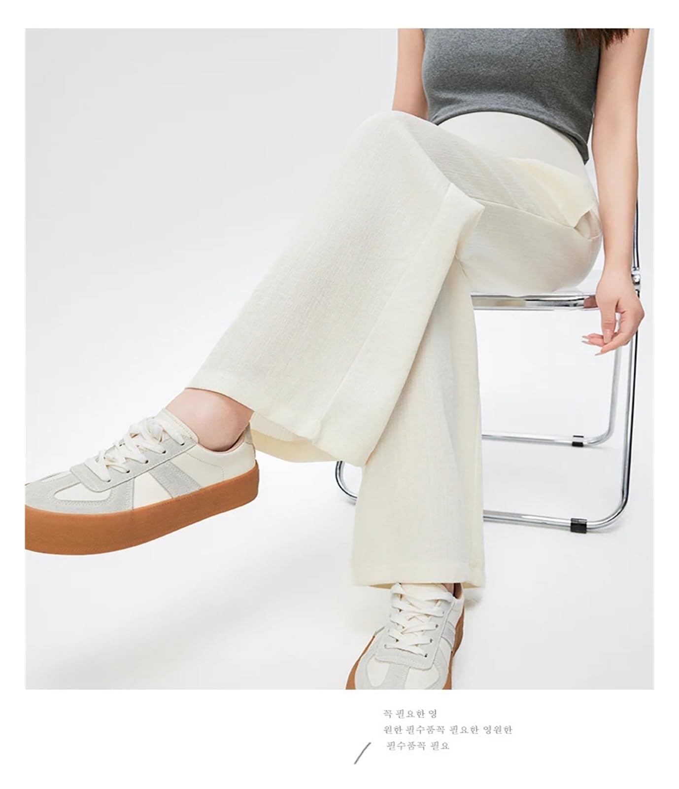 Pantalones de Maternidad de Cintura Alta, Pierna Ancha, algodón y Lino, Rectos, for Verano(Beige,XL)