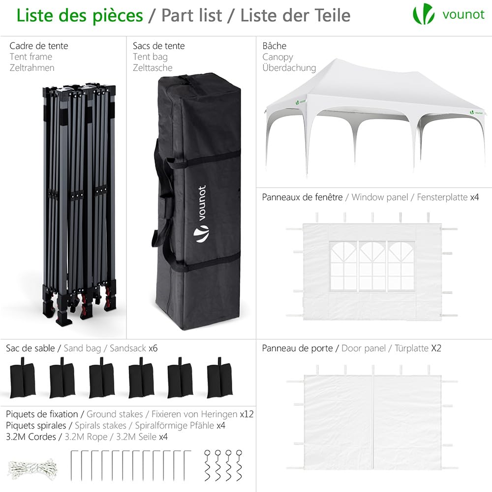 VOUNOT® Tonnelle de Jardin Extérieur 3x6m Barnum Pliant avec 6 Parois Amovibles et 6 Sacs de Sable Tente de Reception Imperméable et Anti-UV pour Camping Festival Mariage Sac de Transport Inclus Blanc