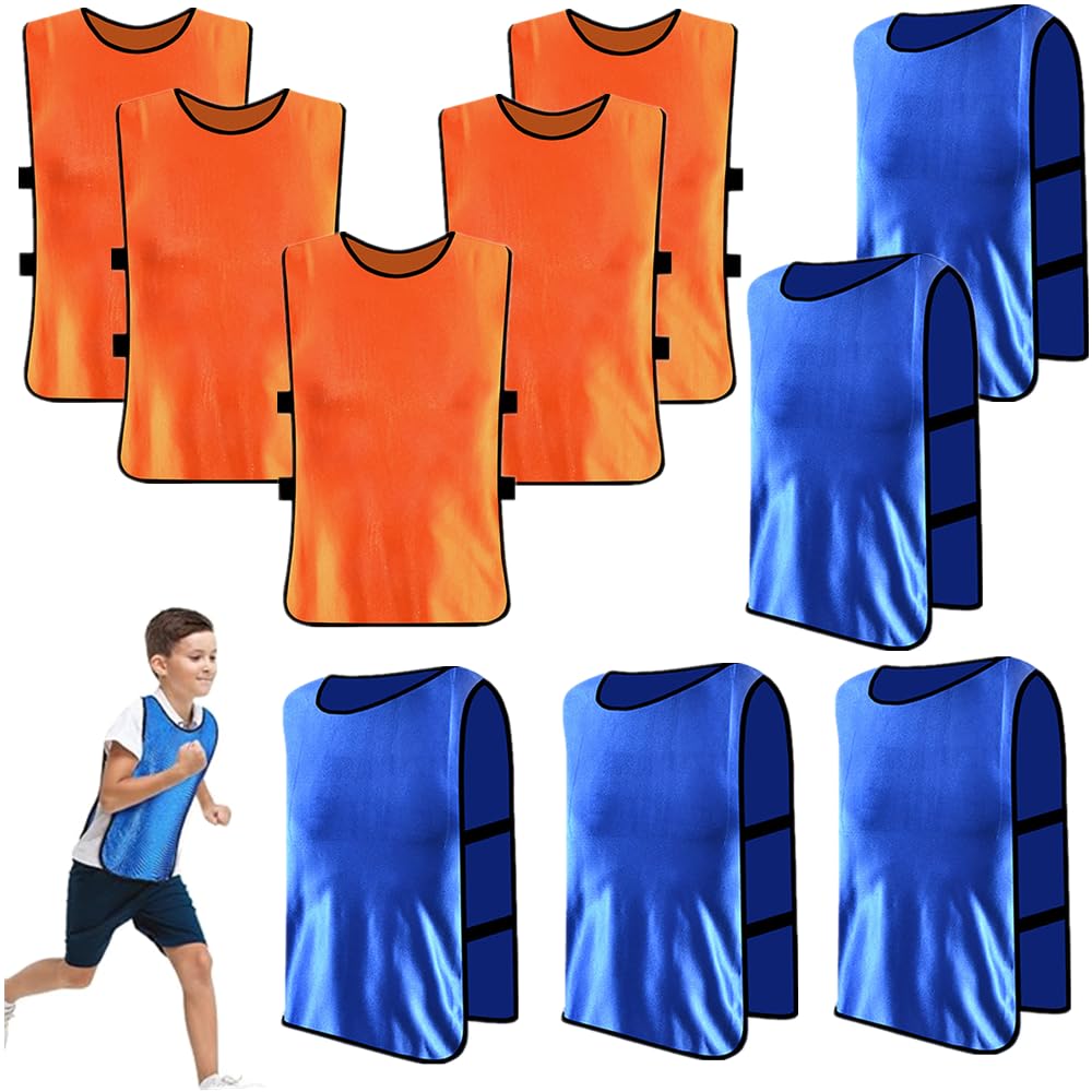 10 Piezas Peto de Fútbol para Niño y Jóvenes, 36 * 56 cm, Chaleco de Entrenamiento, para Fútbol, Baloncesto y Hockey, 5 Naranja + 5 Azul