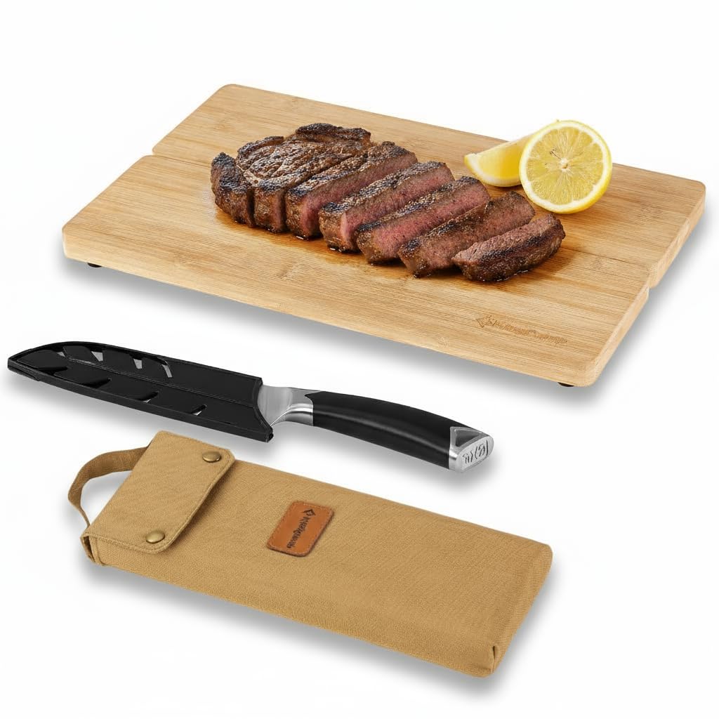 KingCamp キャンプ まな板包丁セット 竹製 包丁内蔵 包丁ケース/滑り止めのゴム付き カッティングボードセット 収納ケース付き BBQ アウトドア用 家庭用 Amazon.co.jp: KingCamp キャンプ 包丁 まな板セット Lサイズ（37×24