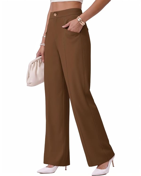 TRENLIVER Women Wide Leg High Waisted Pants Casual Pants, Coffee S by TRENLIVER - Used condition - Image 2