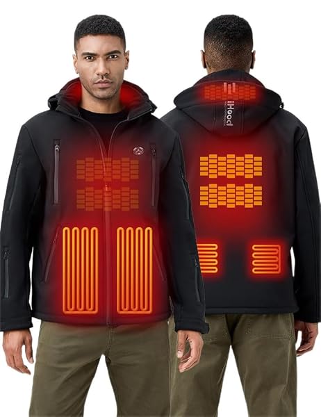 Men's Heated Jacket with Detachable Hood, Waterproof Winter Outdoor Coat Electric Insulated jackets with Battery Pack