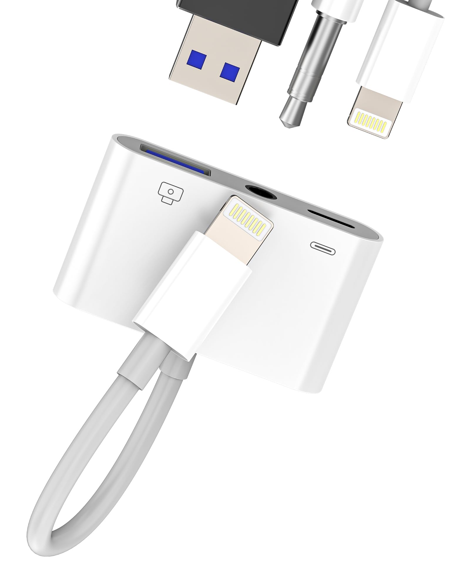 Adaptateur Premium 3 En 1 Lightning Vers Double Lightning Et Prise Jack 3 5 Mm Zwart