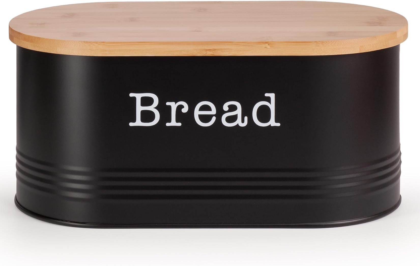 Space Saving Extra Large Bread Box Bin With Wooden Lid For Kitchen Storage,Round Enamel Bread Storage Canister Bin Crock Jar For Kitchen, Black