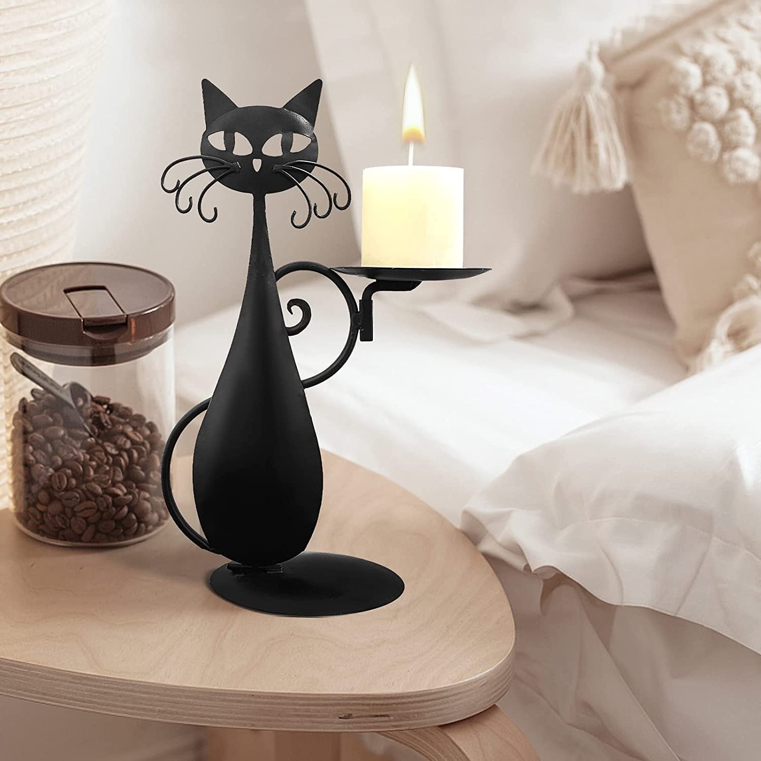Beleda Black Cat Candle Holder Candlestick Set - Retro Rustic Farmhouse Metal Decor for Pillar and Flameless Candles - Ideal for Centerpieces, Dining Tables, and Housewarming Gifts (1)