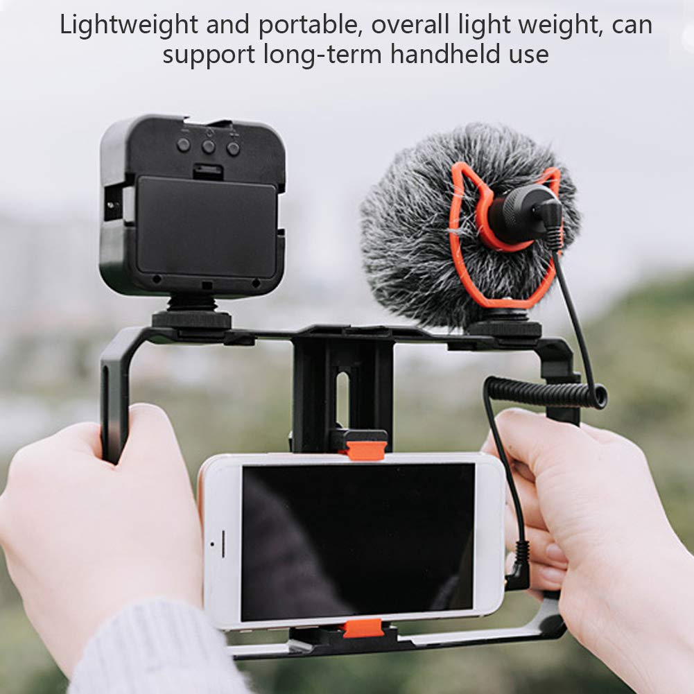 Kit de Jaula de Video para Teléfono Móvil, Micrófono Reductor de Ruido, Estabilizador de Disparo de Luz de Relleno LED para Maquillaje de Grabación de Video de Vlog