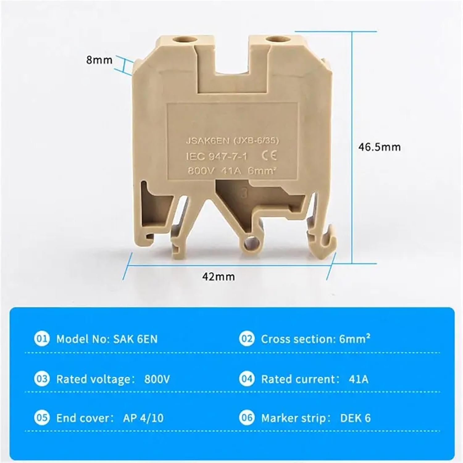Din Rail Terminal Blocks 10Pcs SAK-6EN Connector Screw Connection SAK6EN Wire Conductor