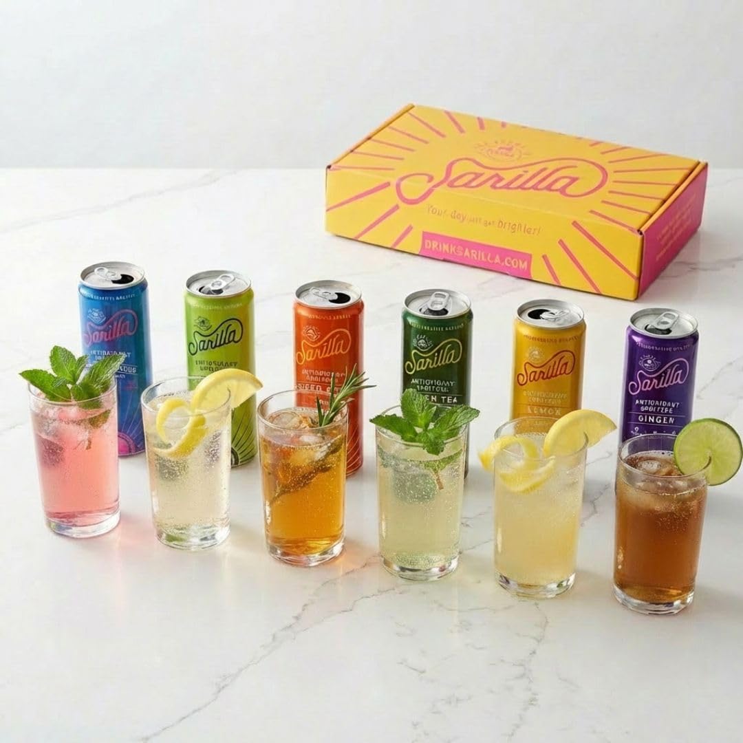 Sarilla Organic Tea Spritzer Variety Pack, 6 Flavors Sampler Box, Sparkling Botanical Beverages