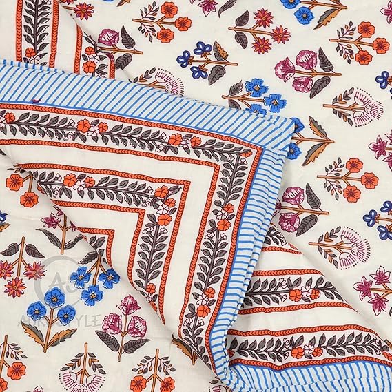 Image of EMIOUR 400 TC Pure Cotton Soft Jaipuri AC Quilt /Razai /Rajai Floral Print,Jaipuri razai Double Bed for Winter Printed (Multicolor, Double Bed, 90 x 105 inch) (Design 2, Single Bed)