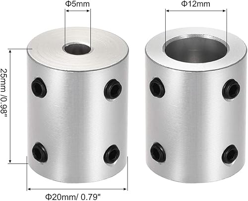 Miniatura 9 de uxcell 0.315 in a 0.472 in Bore Rígido Acoplamiento Conjunto Tornillo L25XD20 Aleación de Aluminio,Eje Acoplador Conector para Impresoras 3D,