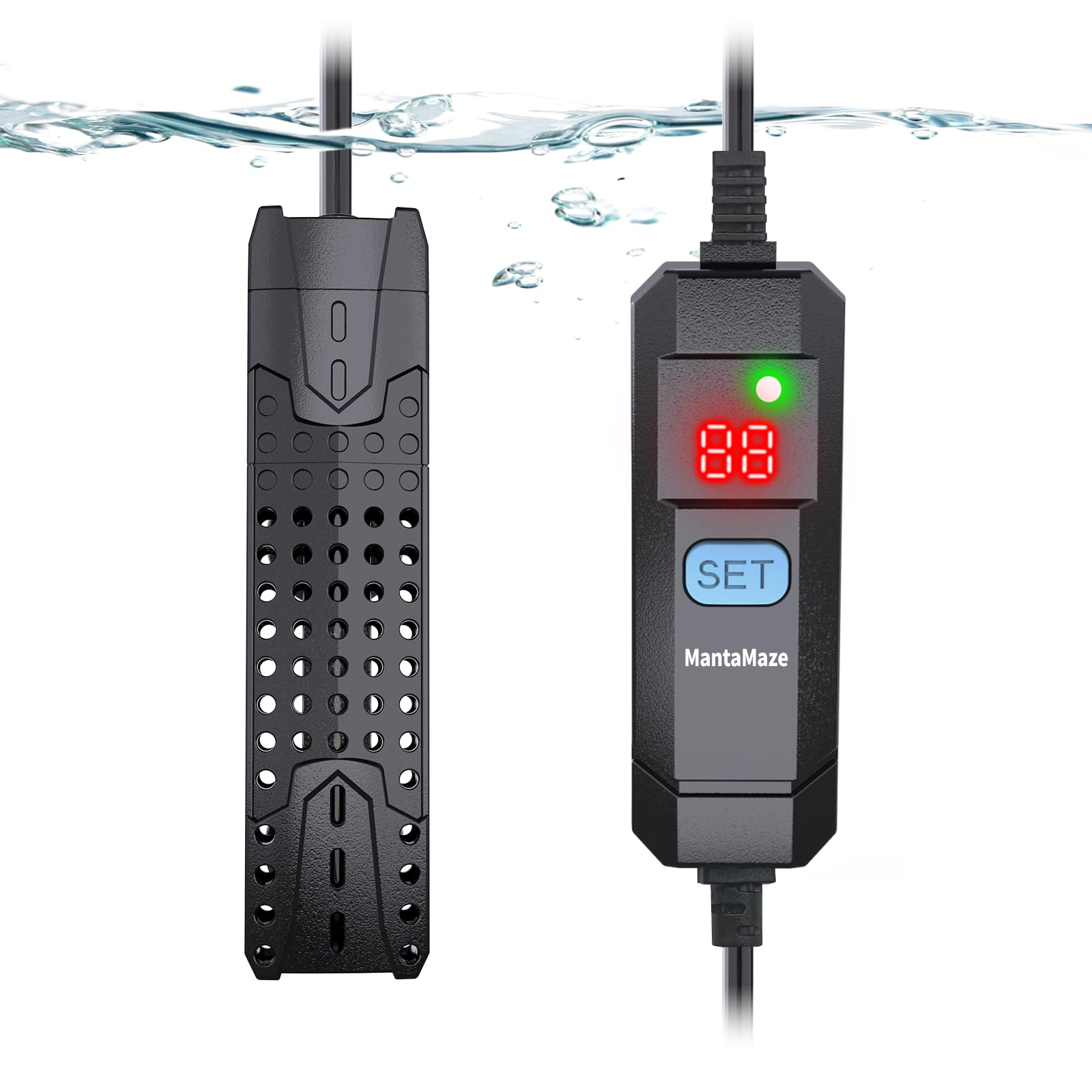 MantaMaze Submersible Aquarium Heater 25W/50W/75W/100W for 1-25 Gallon Fish Tank Heater with Intelligent Leaving Water Automatica Stop Heating System