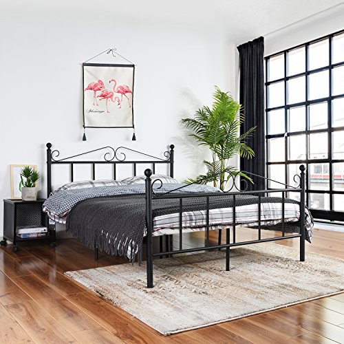 FetiNes Marco de Cama Matrimonio de Metal para Adultos, Modernas Estructura Camas con Cabeceros 140x190 cm, Fácil Montaje, Negro Cover