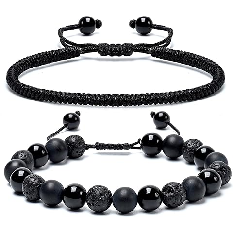 SAMXY Mens Bracelets Beads-8MM Black Onyx Obsidian Lava Stone Beads-Handmade Natural Stone Crystal Healing Bracelet-Protection Bracelet for Men Women Gifts