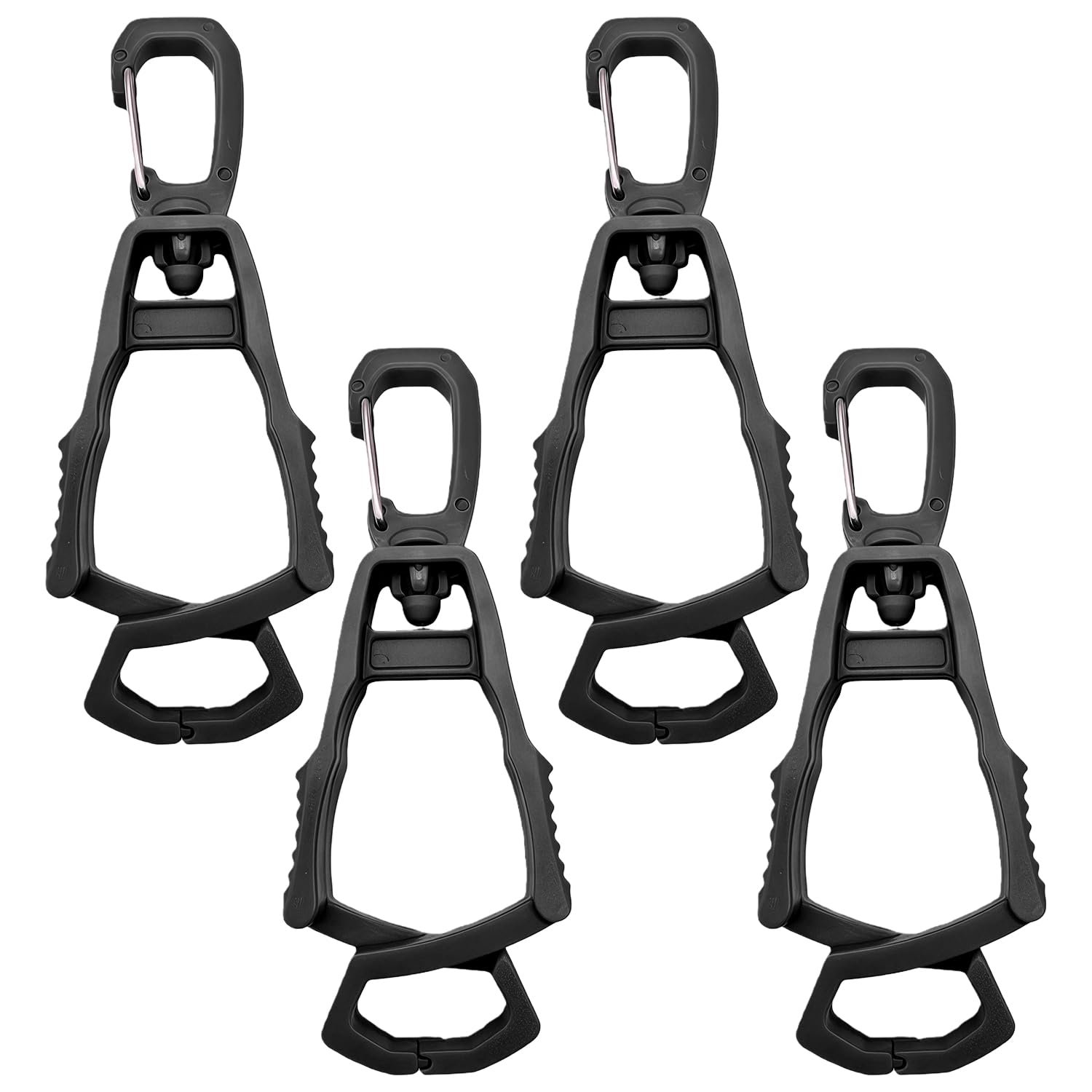 4 Piece Firefighter Glove Holder Durable Belt Clip with 360° Rotation, Anti-Loss Clip for Work Gloves on Duty, Practical Keeper (Black)