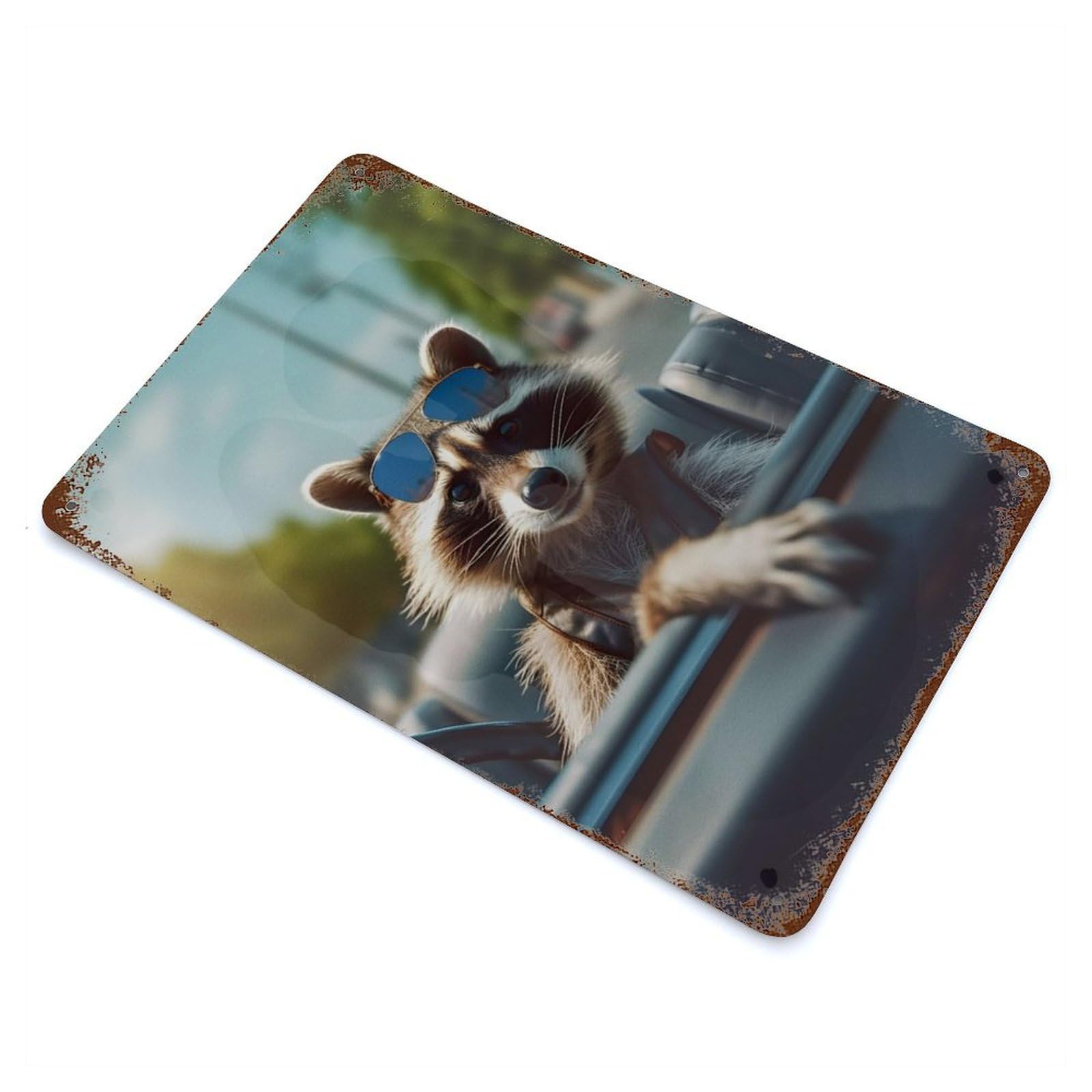 Distressed Metal Wall Sign Raccon Holiday 11.8"x7.9", Vintage Wall Decor for Cafe, Home Bar And Lounge Decor