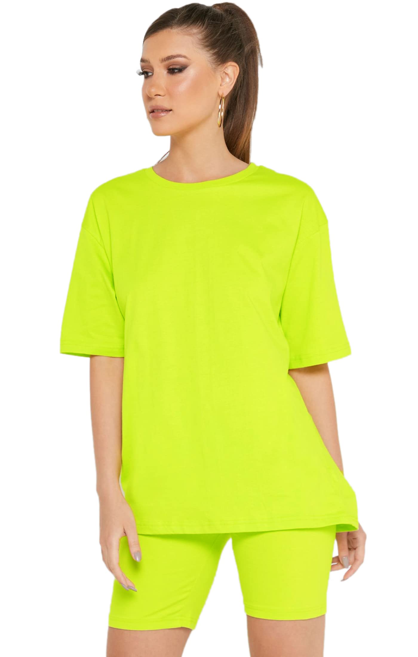 Crazy Girls Womens Plain Baggy Oversize Top, Neon Green, SM (UK 8-10)