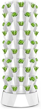 Vertical Planter Tower, Hydroponics Growing System for Indoor Herbs, Fruits and Vegetables with Hydration Pump, Adapter, Seedbed and Net Pots,White-80Pots