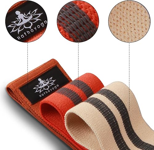 Vista 7 de Hatha Yoga Large Resistance Band,14.5" x3.15",Fabric Exercise Loop Bands with Instruction Guide and Carry Bag, Set of 3. Naranja