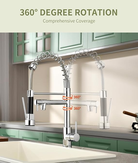 Kitchen Mixer Tap,High Arc Single Hole Kitchen Taps with Pull Out Sprayer,360° Swivel Two Spouts Spring Kitchen Sink Taps Mixer,Stainless Steel(Chrom)