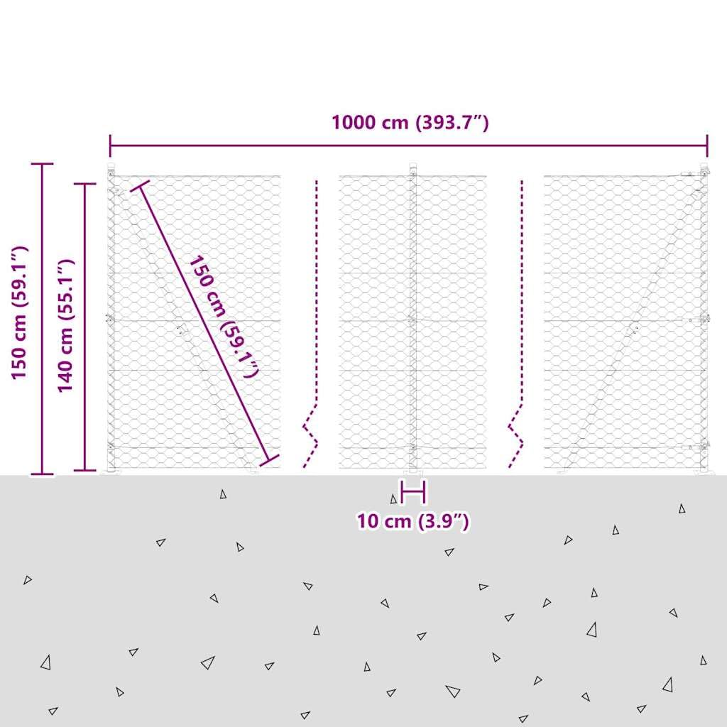vidaXL Cerca Hexagonal 1.4 x 10m de Acero Galvanizado | Vallado Exterior Fuerte, Kit Completo de Montaje Fácil con Postes y Accesorios, Barrera de Jardín y Panel de Terraza para Seguridad y Privacida