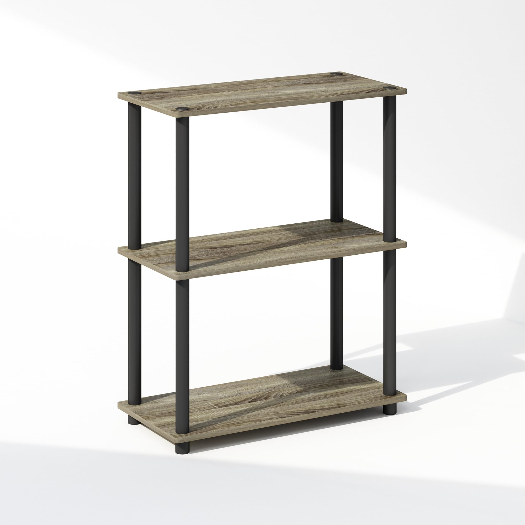 Furinno TURN-N-TUBE Book Shelf, 3-Tier Bookshelf, Bookcase with Multipurpose Compact Display Rack, 11.6 x 23.6 x 29.6, for Living Room, Bedroom, Home Office, French Oak/Black