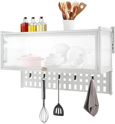 Armario de almacenamiento de pared para montaje en pared, armario de almacenamiento con puerta abatible translúcido para sala de estar, balcón y