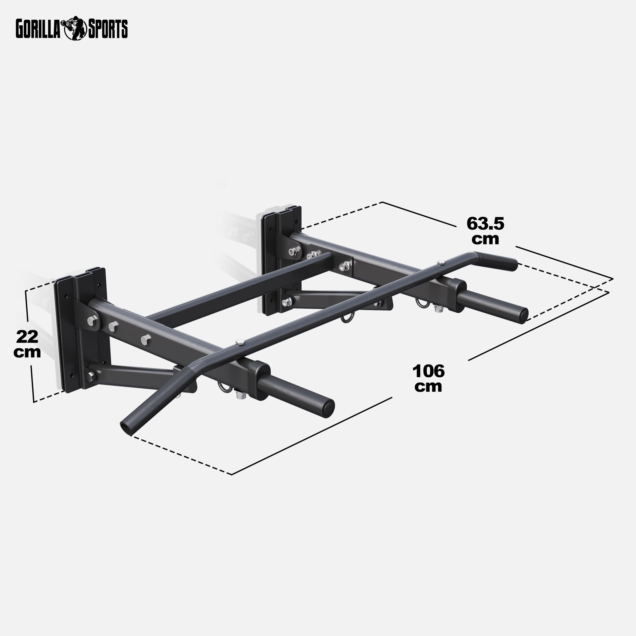 GORILLA SPORTS® Barra per Trazioni - da Muro, Pieghevole, 4in1, 3 Occhielli per Sacco da Boxe, Impugnatura in Schiuma, Max 300 kg - Sbarra Allenamento, Pull up Bar, Asta, Attrezzo Trazioni in Casa