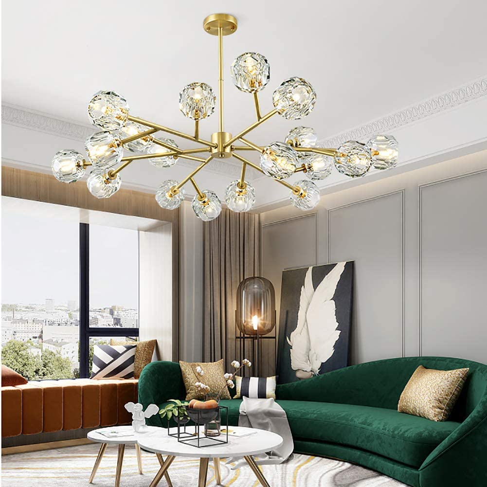 WolFum Kronleuchter, Haushalts-Kronleuchter, gebürstetes Messing, Kristall, modern, industriell, Vintage-Stil, für Esszimmer, Küche, Wohnzimmer, Schlafzimmer/Kupfer/18 s