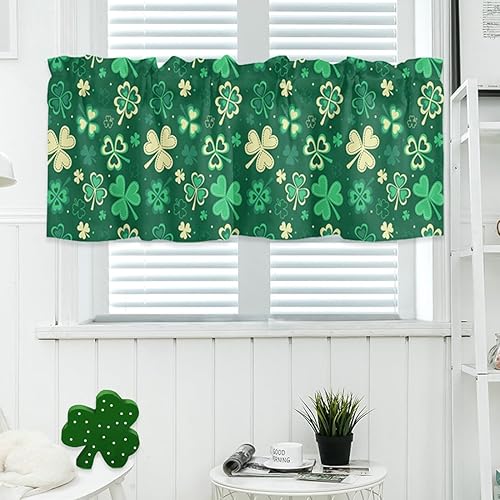 Miniatura 6 de LeLehome Cortina de ventana con bolsillo para barra de cenefa de lino, patrón de cuadros para cocina, baño, dormitorio, decoración del hogar, trébol