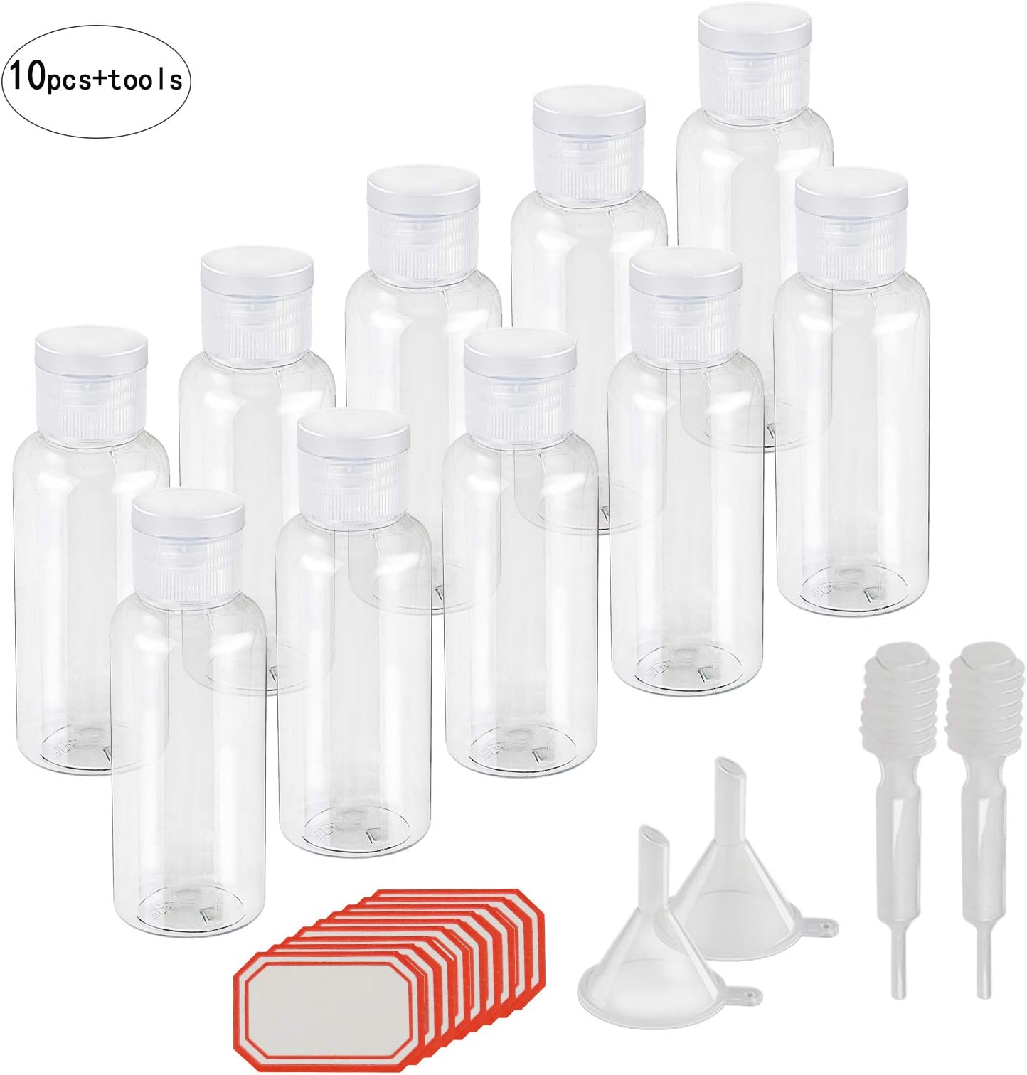 Travel Bottles,KAKOO 10 Pcs Travel Size Bottle Toiletries Liquid Containers with Flip Caps for Cosmetics,Lotion,Shampoo,Conditioner,Shower Gel,Cream (clear)
