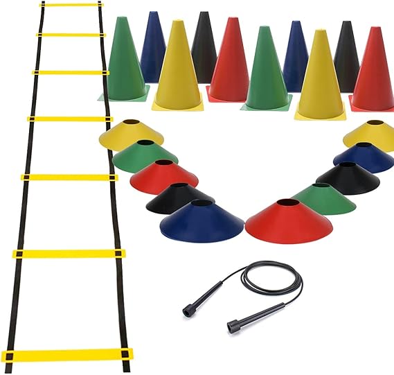 Kit Funcional Escada Agilidade + Corda Crossfit + 10 Pratos + 10 Cones Treino