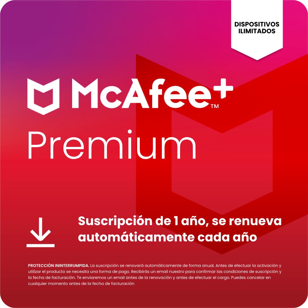 McAfee+ Premium Individual para dispositivos ilimitados 2026 | Antivirus, VPN, software de ciberseguridad | Suscripción de 1 año con renovación automática | Descargar
