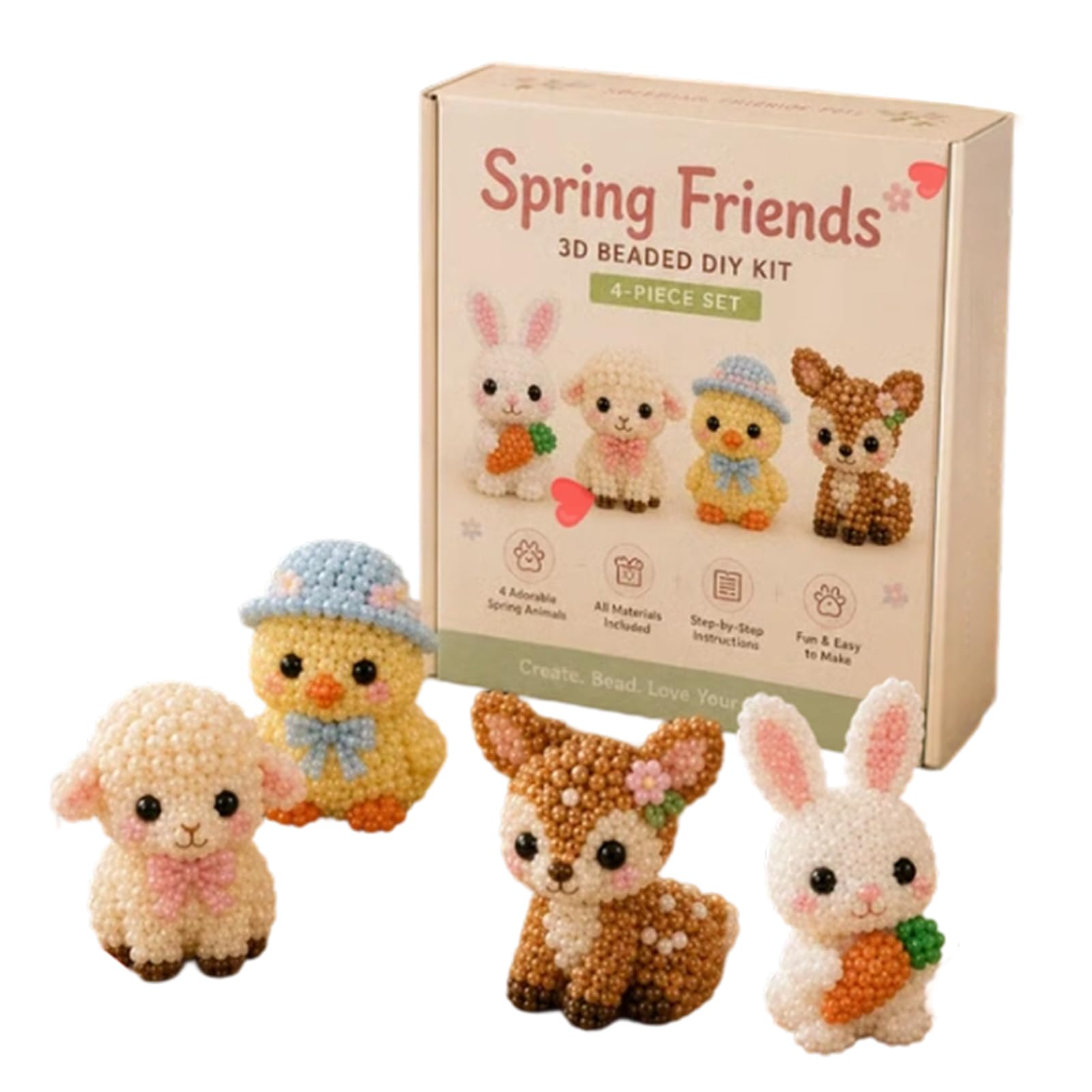 Mini 3D Beaded Animal DIY Kit – Beading Craft Set for Adults & Beginners – 4 Designs with Instructions – Portable Creative Gift for Hobbyists & Designers