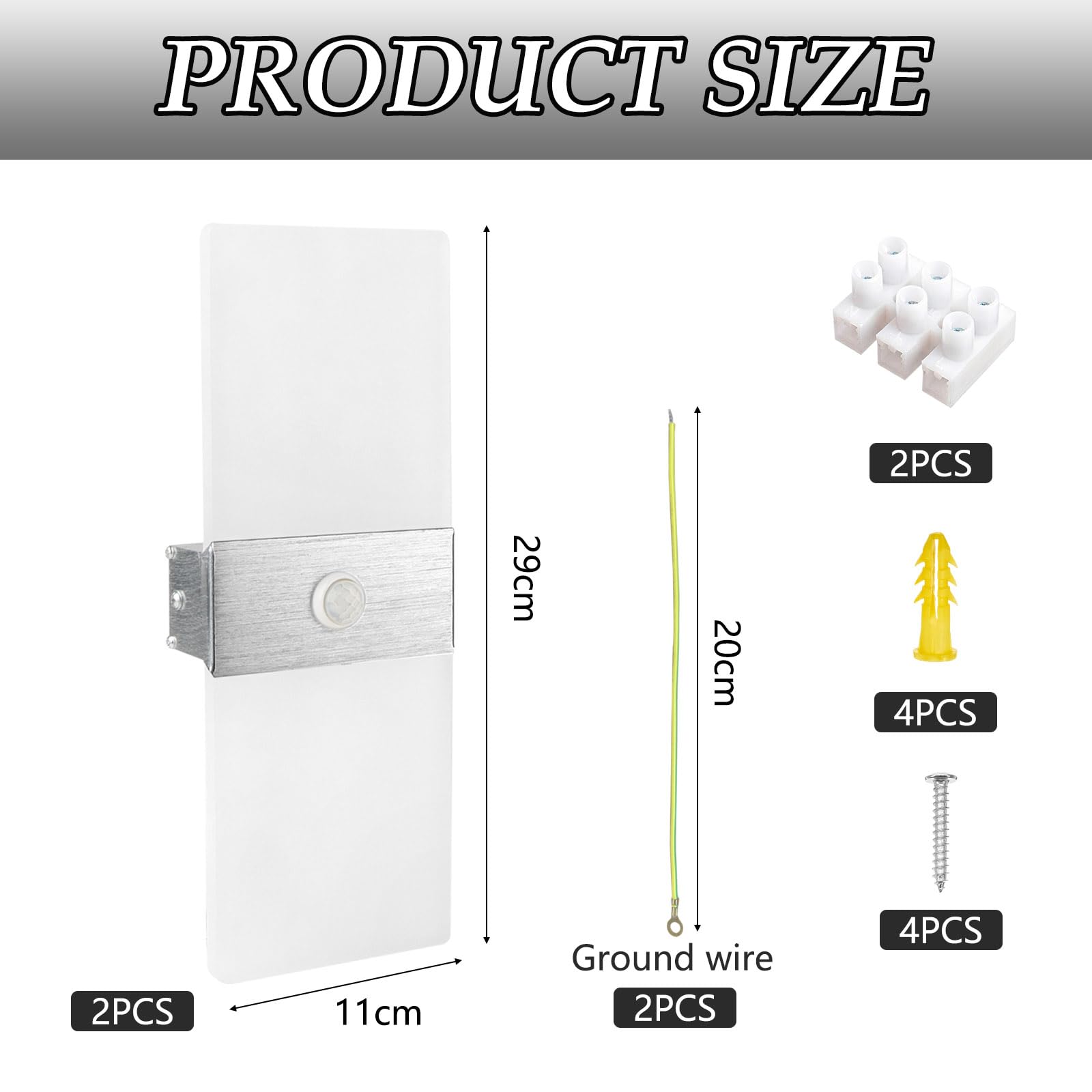 Pack de 2 Aplique de Pared Interior Luz LED con Sensor de Movimiento 12W Lámpara de Pared Moderna Blanco Frío 6500K Acrílico Aluminio para Pasillo Escaleras Balcón Salón Entrada