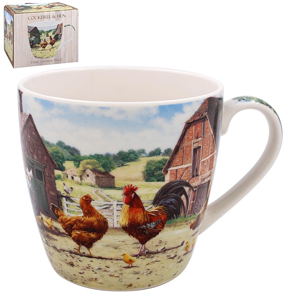 Breakfast Mug Ceramic Big Cup Coffee Cockerel & Hen Kitchen Tableware Farm Style