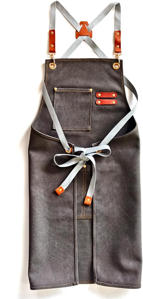 Chef Apron with 3 Large Pockets Cross Back Adjustable Apron Durable Cotton Canvas Aprons Cooking Baking Stylish Comfortable - Image 2