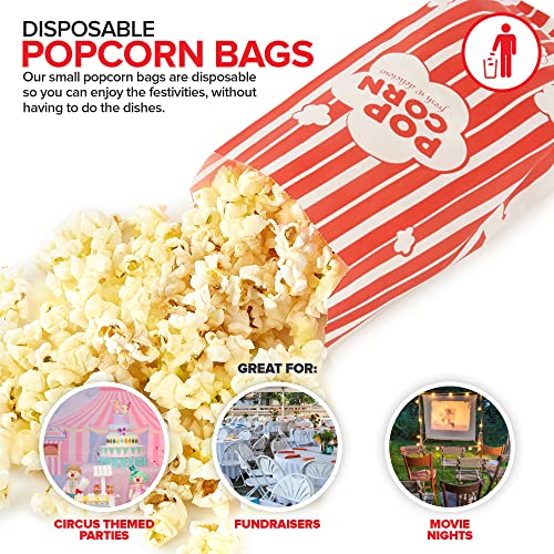 Image of 1 oz Paper Popcorn Bags Bulk (100 Pack) Small Red & White Pop-corn Bag Disposable for Carnival Themed Party, Movie Night, Halloween, Popcorn Machine Accessories & Supplies, Individual Servings