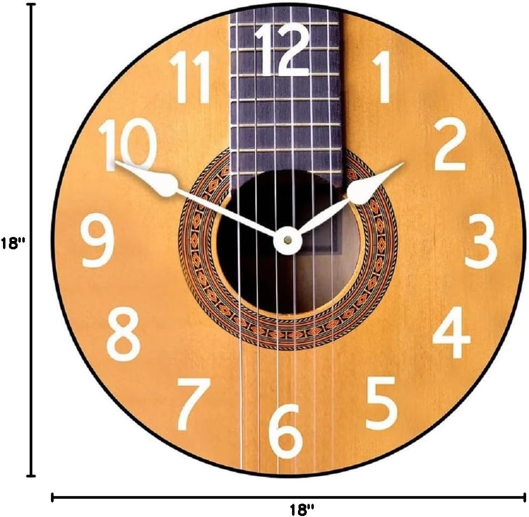 Guitar Clock Music Clock | Ultra Quiet Quartz Mechanism | Hand Made in USA | Home Decor | Beautiful Crisp Lasting Color | Comes in 8 Sizes
