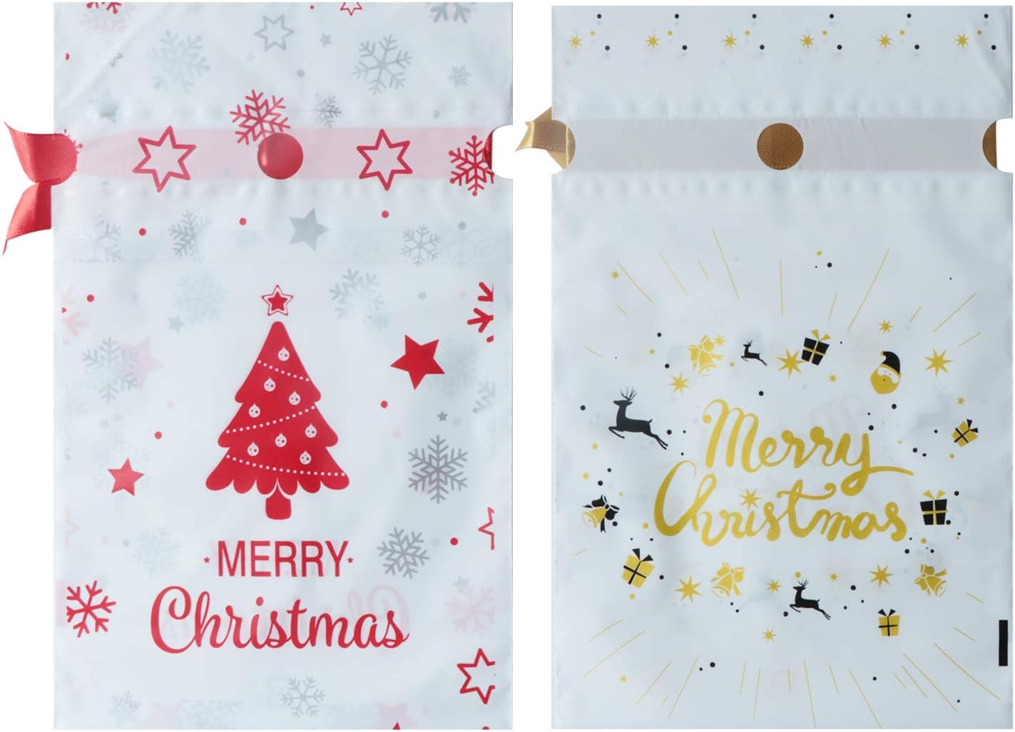 Buy 2 get 3 Tofytiy 50 Pcs Christmas Candy Bag Xmas Treat Bags Merry Christmas Candy Goodies Plastic Drawstring Gift Bags for Birthday Party Snack Wrapping Wedding Gift Party Favor