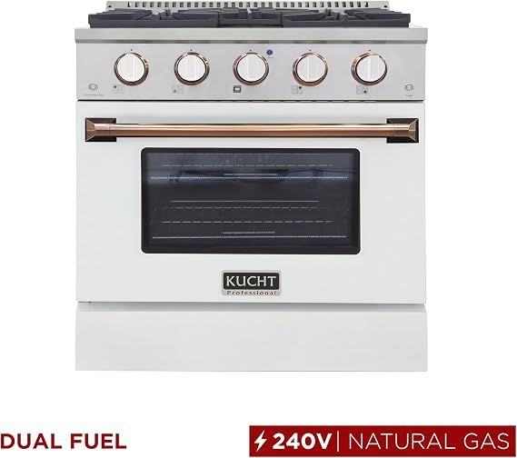 Kucht KDF302-W-GOLD Dual Fuel Range, White & Gold