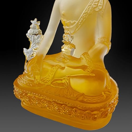 Miniatura 9 de Houlu Pequeña estatua de Buda de medicina de cristal para decoración interior del hogar, 4.33 pulgadas, figura de Buda curativa de cristal Liuli