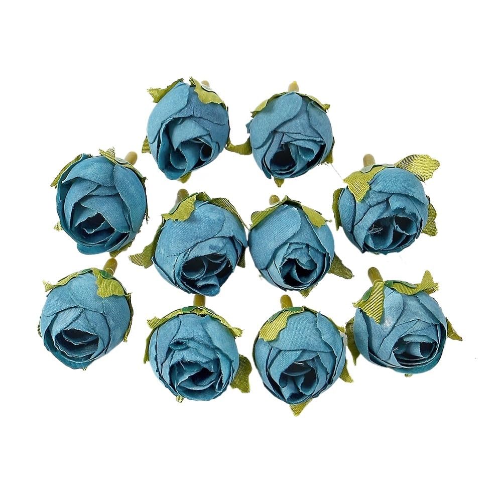 Casetlong 20PCs Artificial Flowers Head Silk Fake Wedding Marriage Decoration DIY Wreath Bouquet Accessories(Blue)