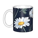 LHBALXQHTY 11 Oz Ceramic Coffee Cup With Handle Daisy Print Ceramic Teacup Porcelain Coffee Mugs For Office Personalized Unisex Gift Mugs