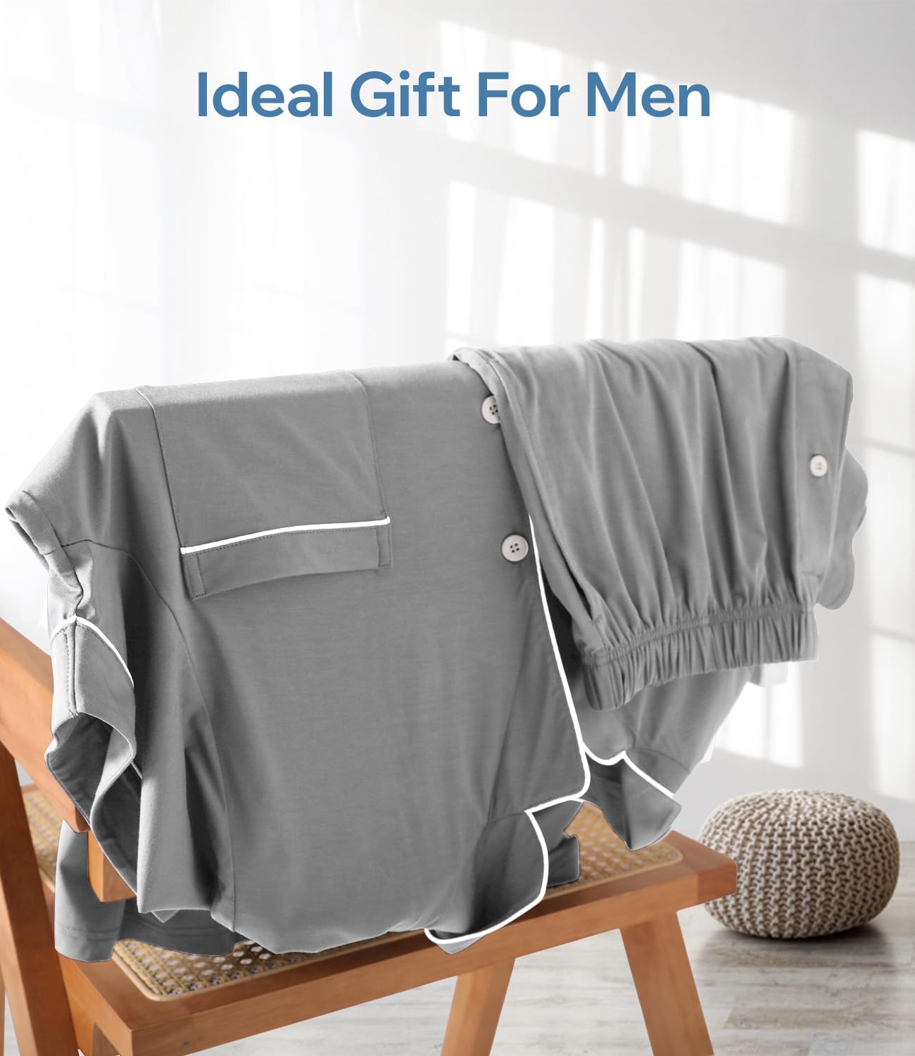 BAMBOO COOL Conjunto de pijama para hombre, pijama refrescante de verano con botones, camisas de manga corta, pijama ligero con bolsillos