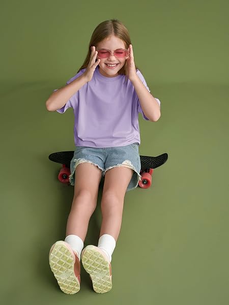 Top corto oversize atletico da ragazza per bambini con spalle a goccia a maniche corte magliette da allenamento 5-14 anni - 5