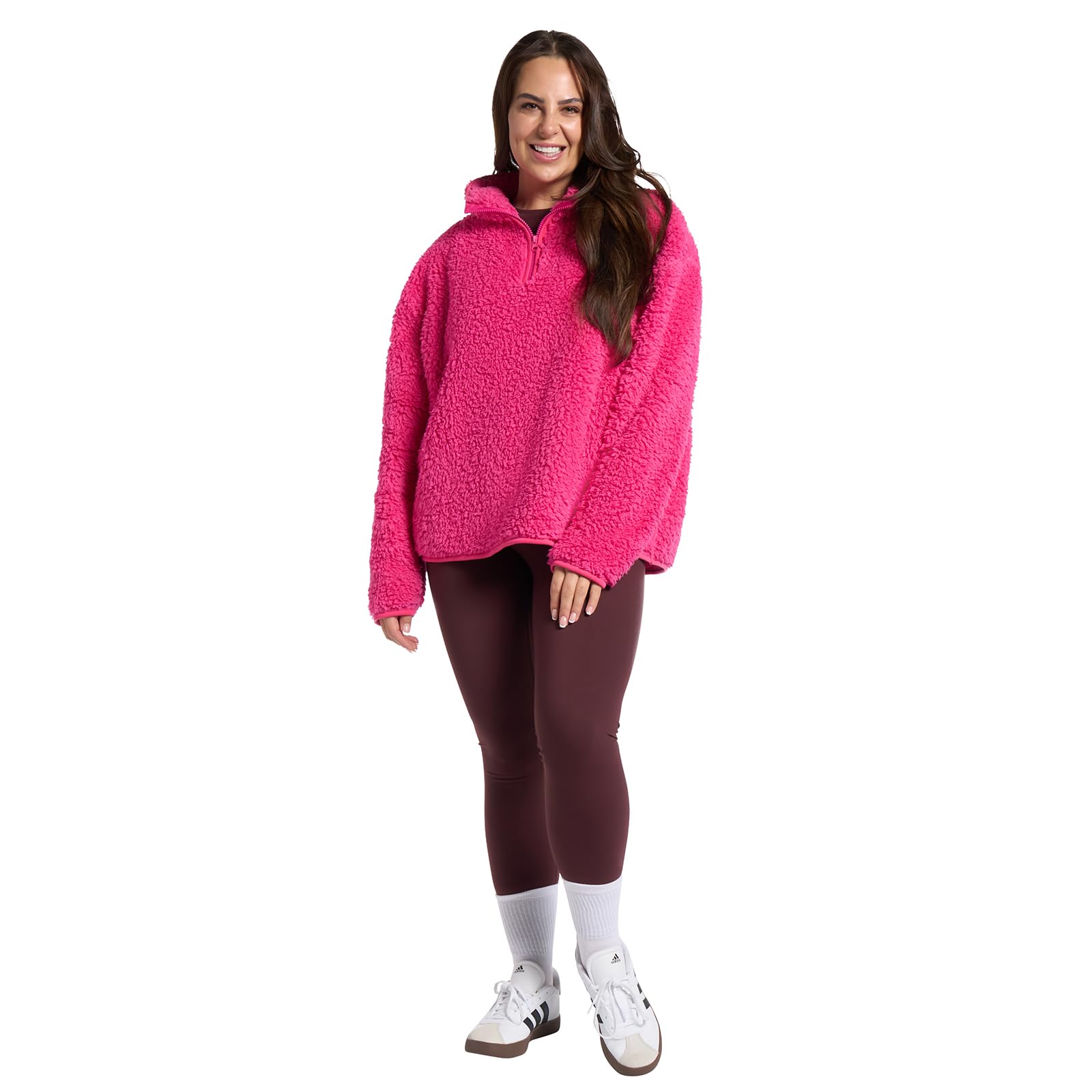OHS Teddy Fleece Jacket Women, Fleece Pullover Half Zip Women Soft Cosy Warm Winter Womens Sweatshirt Long Sleeve Casual Ladies Jackets Top for Travel Hiking, Pink - S/M