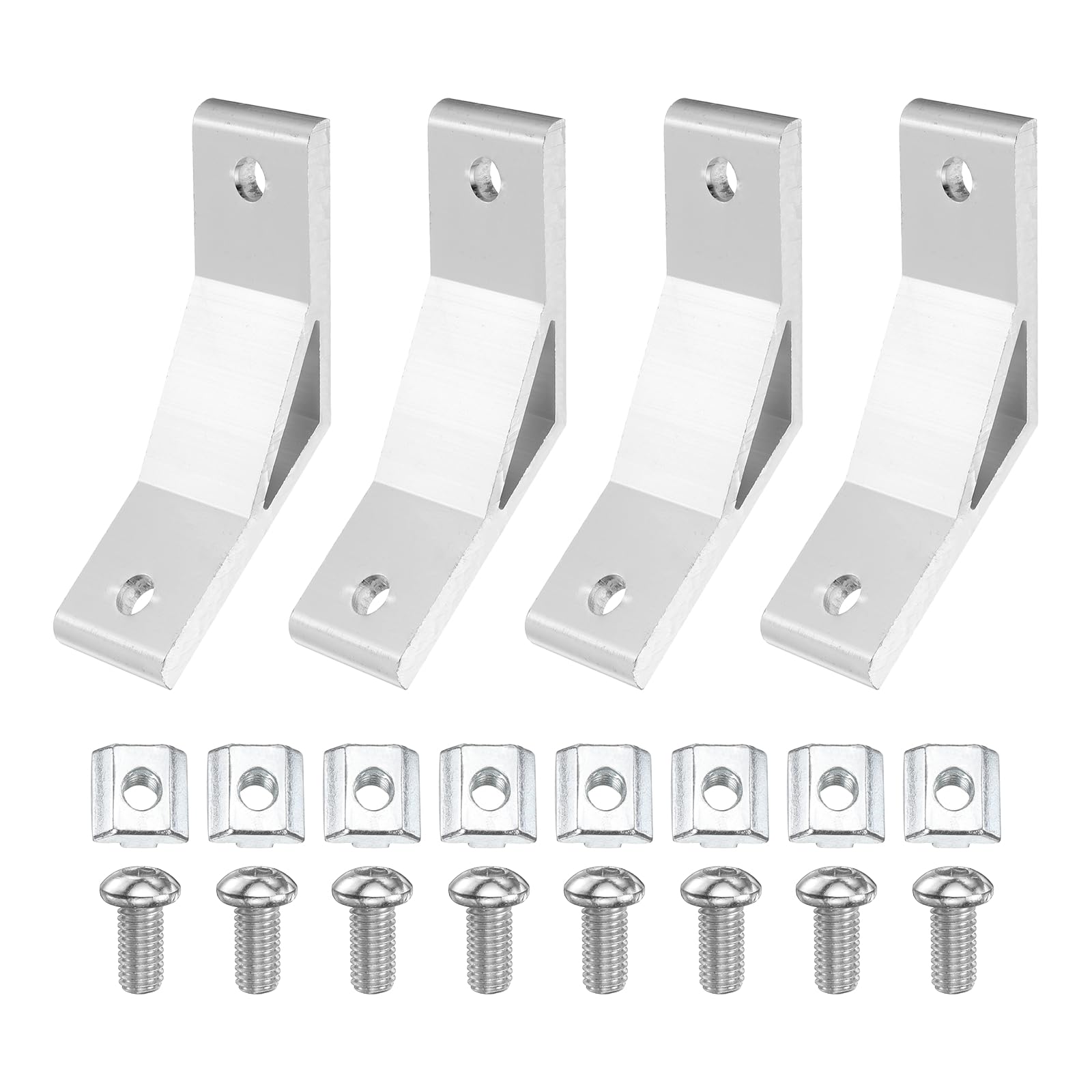 sourcing map 4Set 135 Degree Angle Corner Brackets, 4040 Series Aluminum Extrusion Profile Accessories, Corner Brace Joint Connectors with Mounting Screws and Nuts, Silver, 60mm x 60mm x 32mm